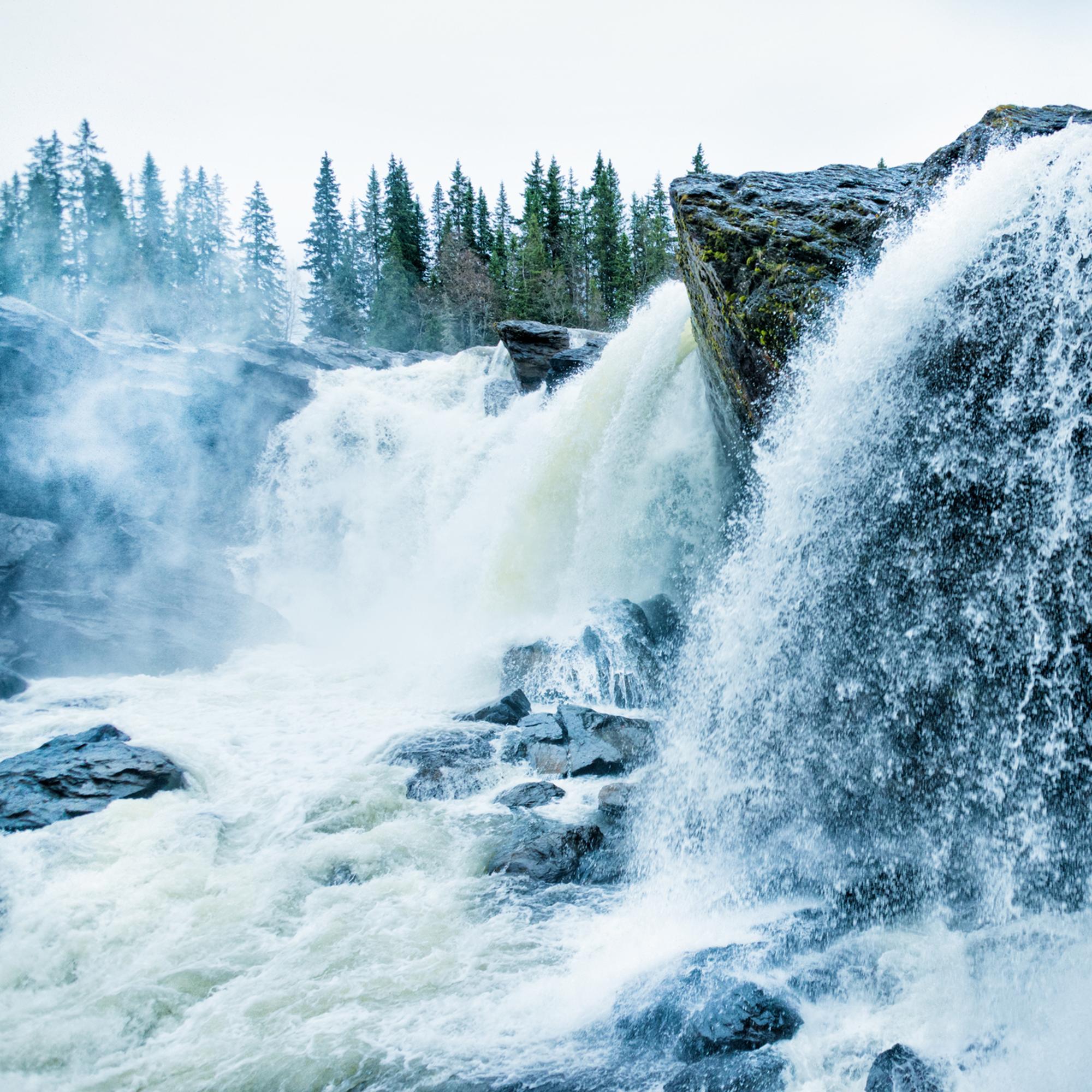 Ett vattenfall i skogen.
