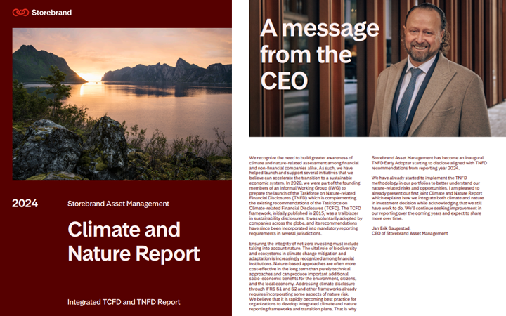 Storebrands klimat- och naturrapport 2024 meddelande från VD