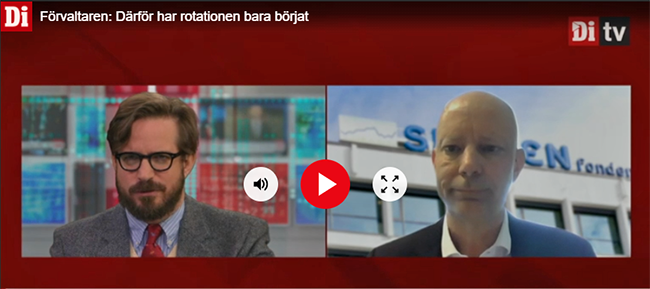 Två män deltar i en intervju på Di TV om ekonomiska rotationstrender