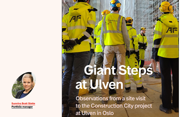 Grupp av byggarbetare i gula skyddskläder vid Ulven-projektet i Oslo