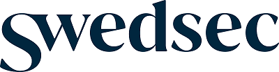 SwedSec-logotyp i mörkblått text på vit bakgrund